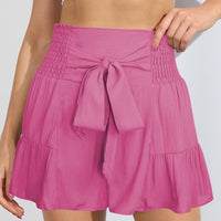 Smocked Tie-Front High-Rise Shorts