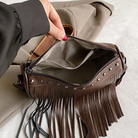 PU Leather Fringe Studded Crossbody Bag