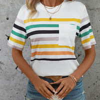 Striped Round Neck Short Sleeve T-Shirt