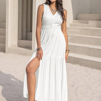 Slit V-Neck Sleeveless Dress