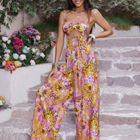 Cutout Printed Spaghetti Strap Jumpsuit