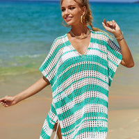 Tassel Openwork Striped V-Neck Cover Up