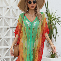 Openwork Contrast V-Neck Cover-Up