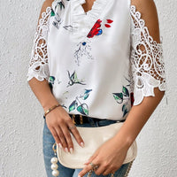 Full Size Lace Printed Half Sleeve Blouse