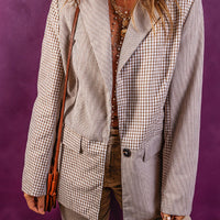 Plaid Lapel Collar Pocketed Long Sleeve Blazer