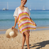 Cutout Striped Cover-Up with Tassel