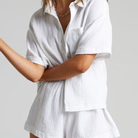 Texture Button Up Shirt and Shorts Set