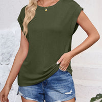 Textured Round Neck Cap Sleeve Blouse