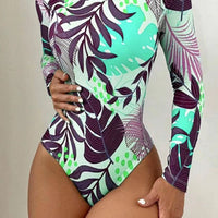 Crisscross Round Neck Long Sleeve Swimwear