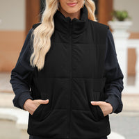 Pocketed Zip Up Turtleneck Vest Coat