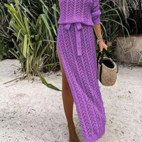 Slit Openwork Single Shoulder Knit Dress