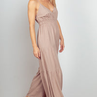 VERY J Sleeveless Ruched Wide Leg Jumpsuit