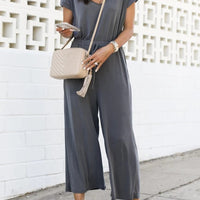 V-Neck Short Sleeve Jumpsuit