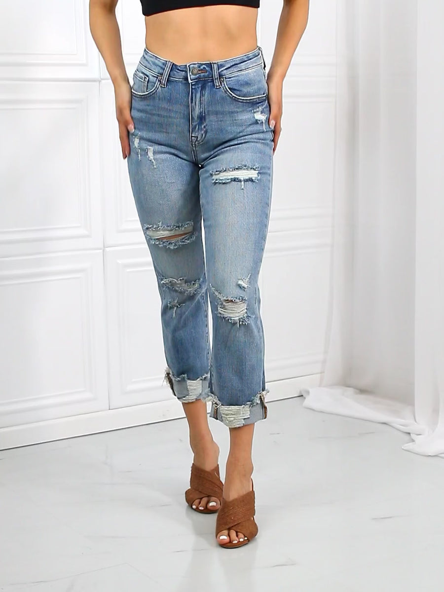 RISEN Full Size Leilani Distressed Straight Leg Jeans