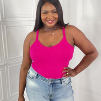 Zenana Full Size V-Neck Ribbed Cami in Hot Pink