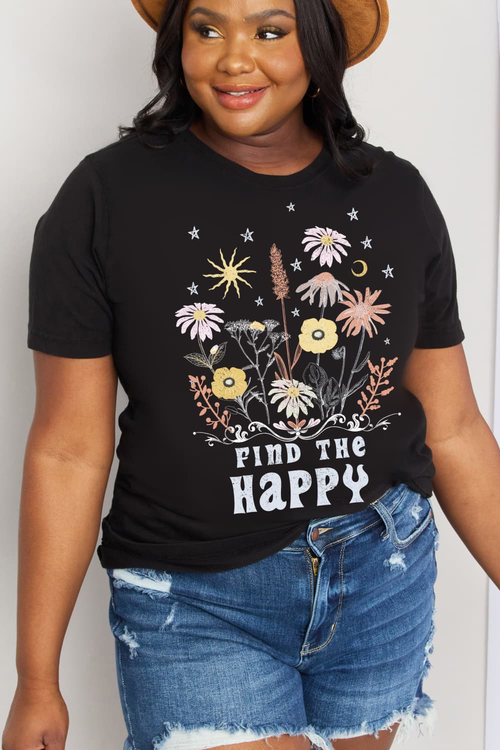 Simply Love Full Size FIND THE HAPPY Graphic Cotton Tee