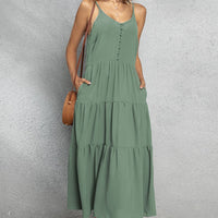 V-Neck Sleeveless Spaghetti Straps Midi Dress