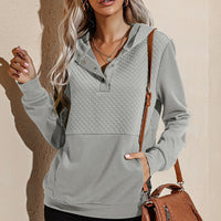 Quilted Patchwork  Button Sweatshirt Hoodie