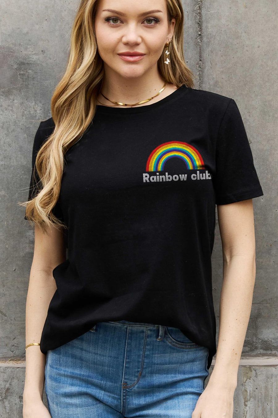 Simply Love Full Size RAINBOW CLUB Graphic Cotton Tee