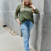 Celeste Sunday Feeling Full Size Lace Round Neck Top in Olive