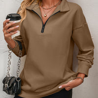 Zip-Up Dropped Shoulder Sweatshirt