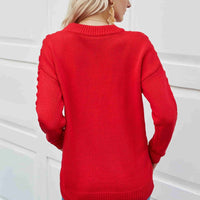 Pom-Pom Drop Shoulder Ribbed Trim Sweater