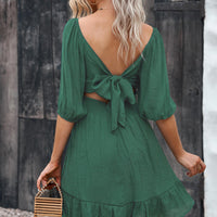 Tie-Back Ruffled Hem Square Neck Mini Dress