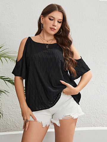 Plus Size Boat Neck Cold-Shoulder Blouse