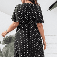 Plus Size Polka Dot Flutter Sleeve Dress