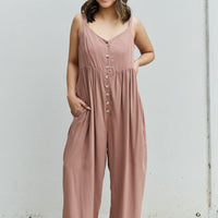 HEYSON All Day Full Size Wide Leg Button Down Jumpsuit in Mocha