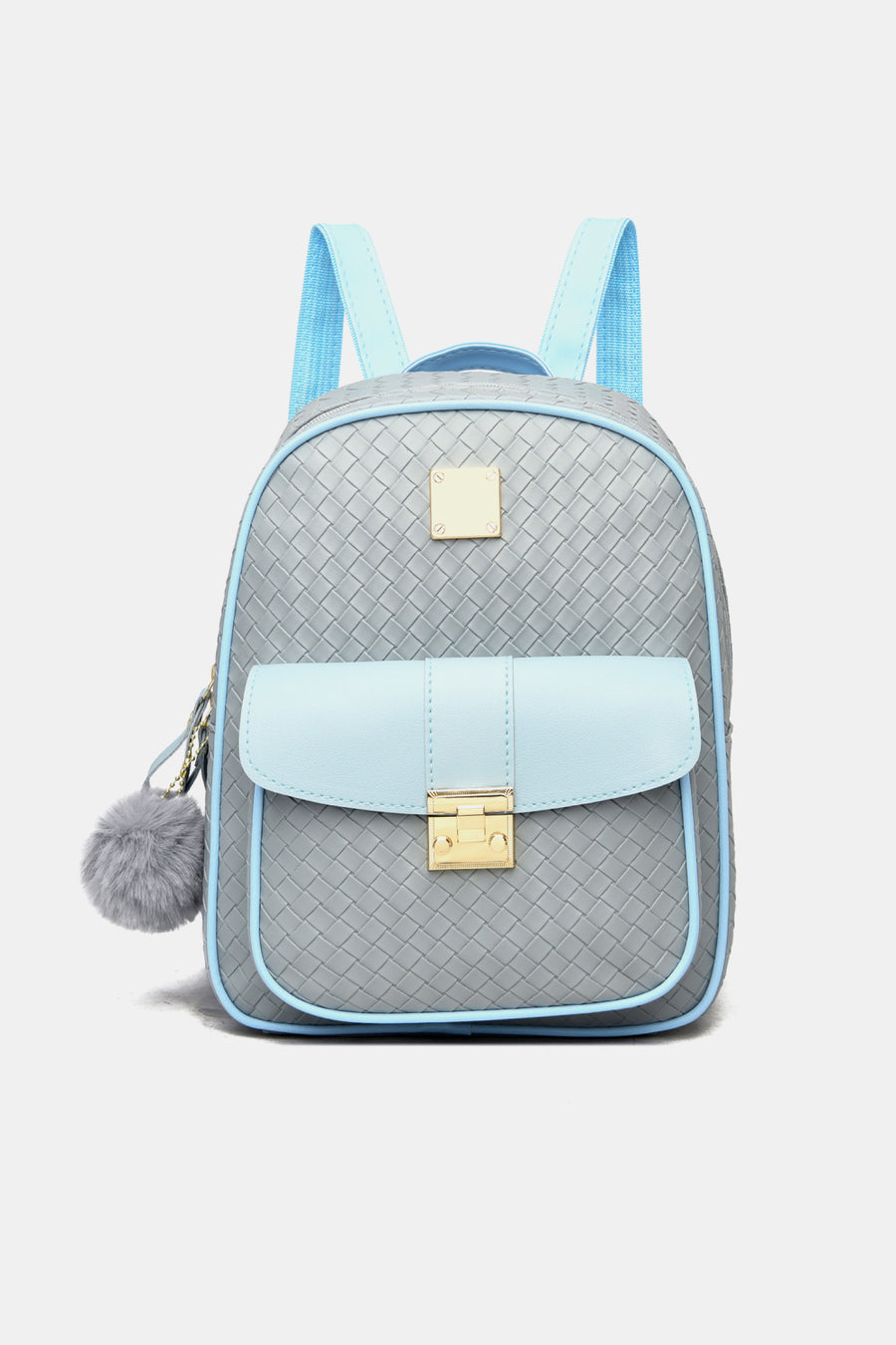 PU Leather Backpack with Pom-Pom Pendant