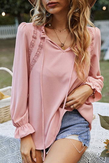 Tie Neck Puff Sleeve Blouse