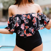 Two-Tone Off-Shoulder One-Piece Swimsuit