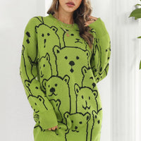 Bear Pattern Round Neck Sweater Dress