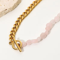 Stainless Steel Half Bead Half Chain Necklace