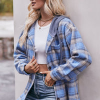 Plaid Dropped Shoulder Hooded Longline Shacket