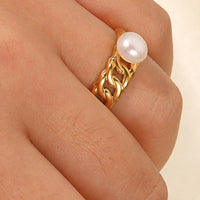 Pearl Stainless Steel Open Ring