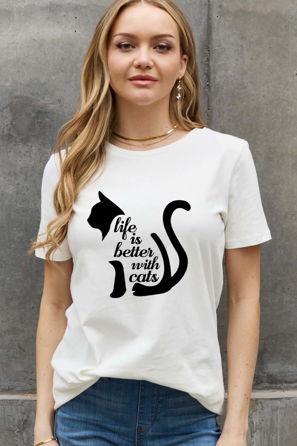 Simply Love Full Size LIFE IS BETTER WITH CATS Graphic Cotton Tee