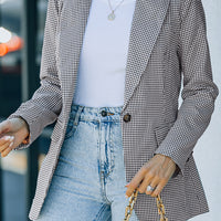 Plaid Lapel Collar Button Cuff Blazer