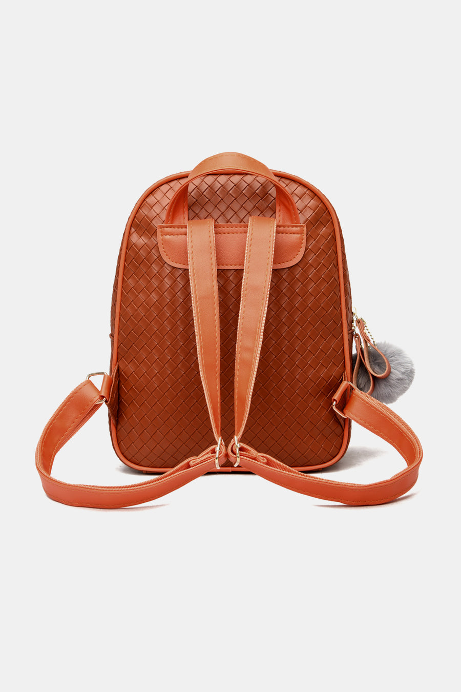 PU Leather Backpack with Pom-Pom Pendant