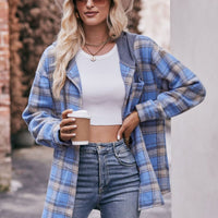 Plaid Dropped Shoulder Hooded Longline Shacket