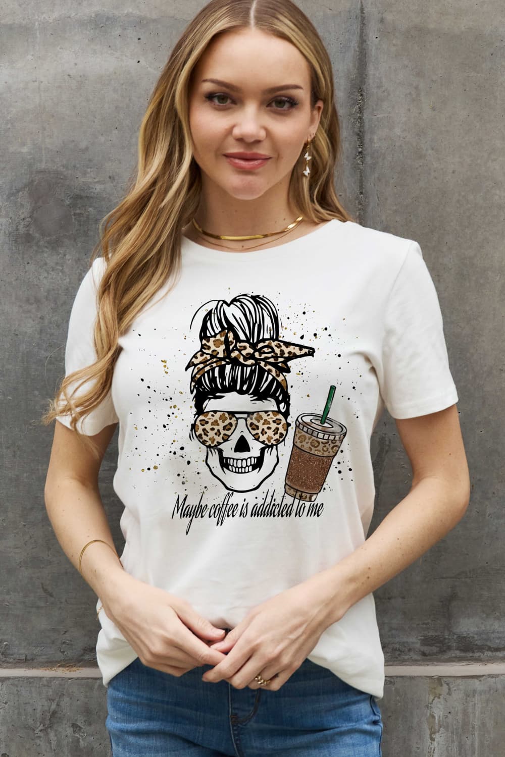 Simply Love Full Size MAYBE COFFEE IS ADDICTED TO ME Graphic Cotton Tee