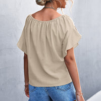 Flutter Sleeve Tie-Front Blouse