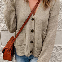 Ribbed Trim Button Down Cardigan with Pockets