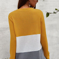 Color Block Waffle Knit V-Neck Top