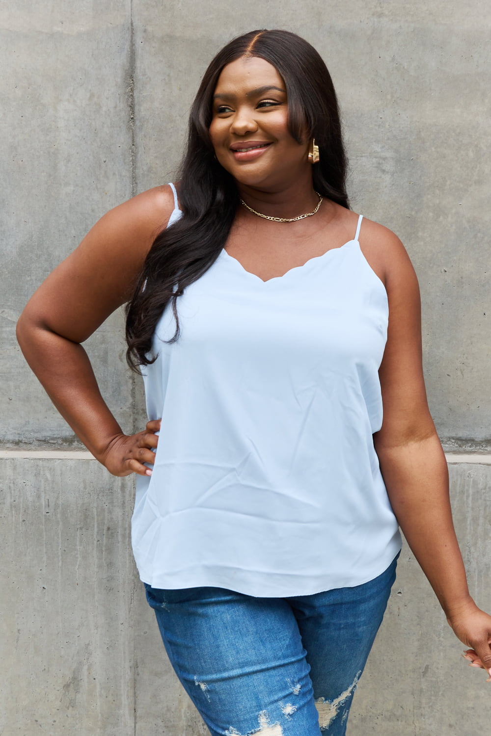 Sweet Lovely By Jen Full Size Scalloped Cami in Blue