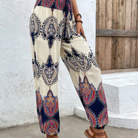 Printed Smocked High Waist Pants