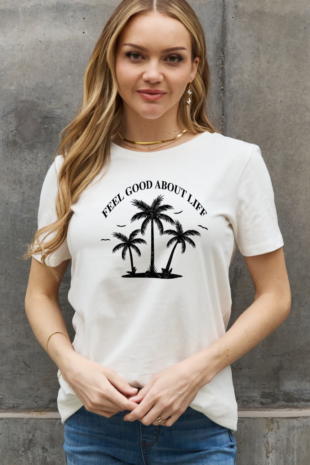 Simply Love Full Size FEEL GOOD ABOUT LIFE Graphic Cotton Tee