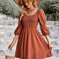 Swiss Dot Smocked Scoop Neck Dress