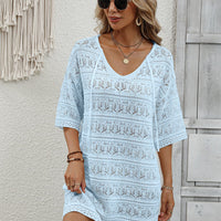 Openwork V-Neck Mini Knit Dress